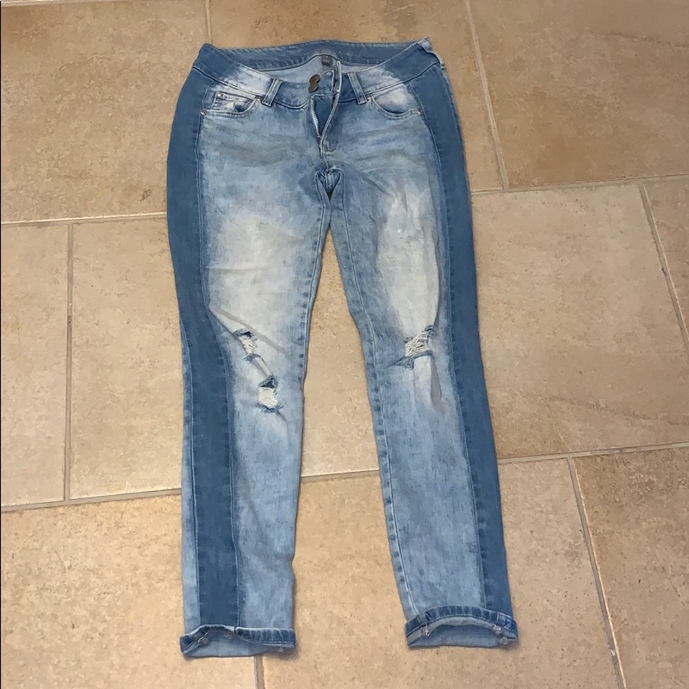 Distressed, two-toned, ankle boyfriend jeans